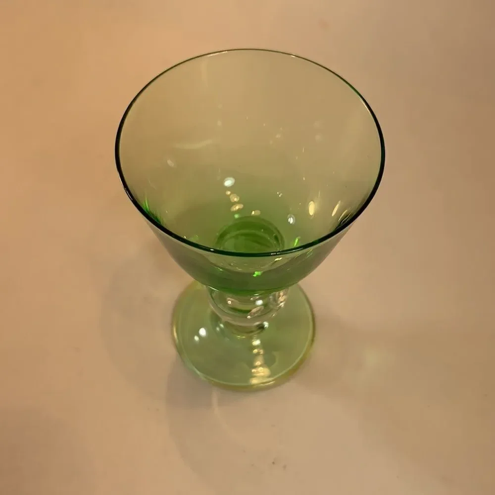Green Clear Blown Glass Bar Accessories Cocktails Vintage 3 1/4 Inches Tall EUC